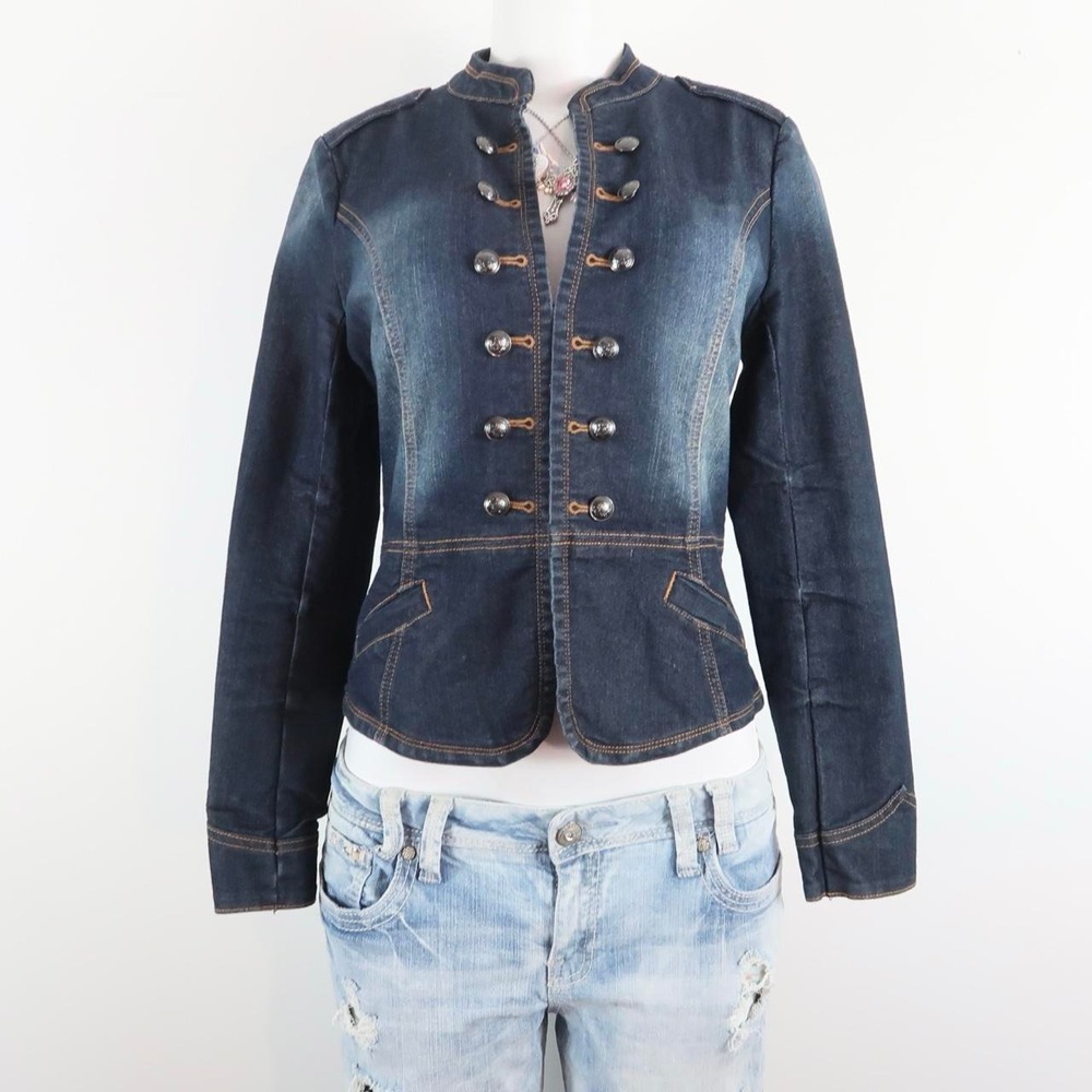 y2k vintage denim military jacket cache cache